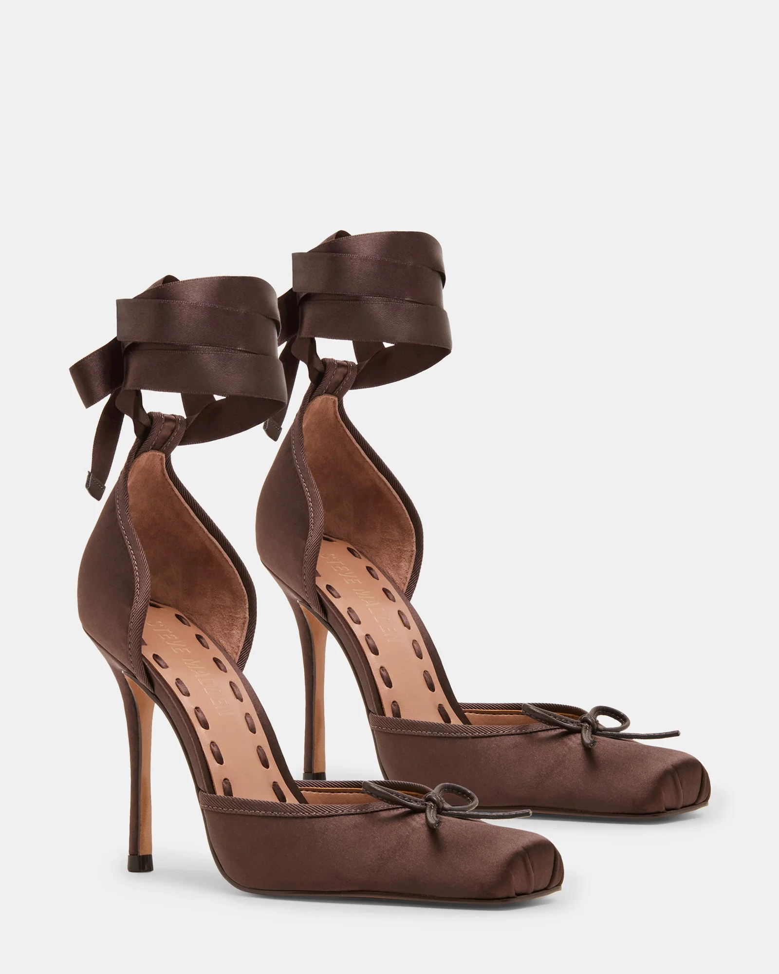 Larina Ballerina con Tacco Marrone Satin - Image 2